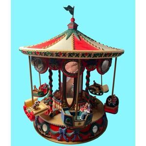 Vtg Mr Christmas Holiday Fair Carousel Flying Sleighs Merry Go Round 1996 VIDEO